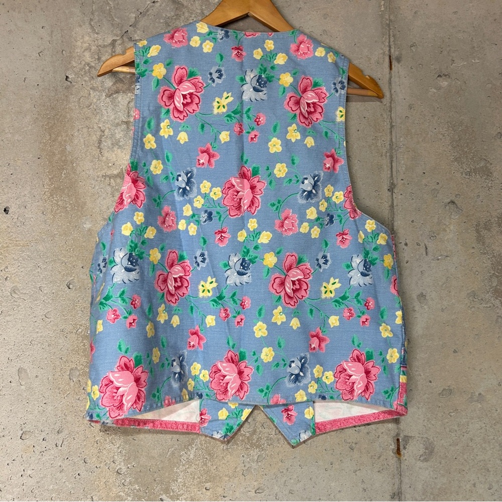 Vintage 80s Vivaldi floral denim v neck button up vest large - Picture 4 of 6